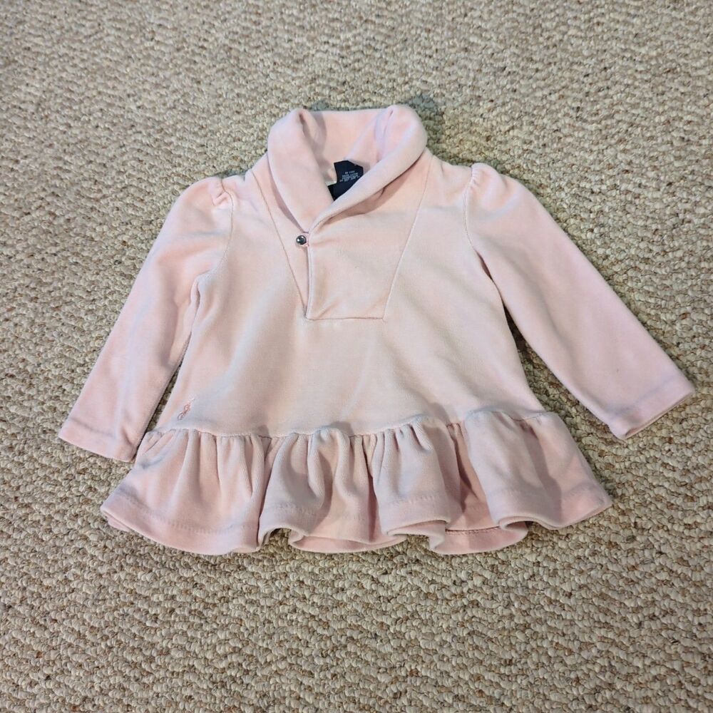 Ralph Lauren Velvet Dress Girls Baby Infant 9 Months Pink Long Sleeve